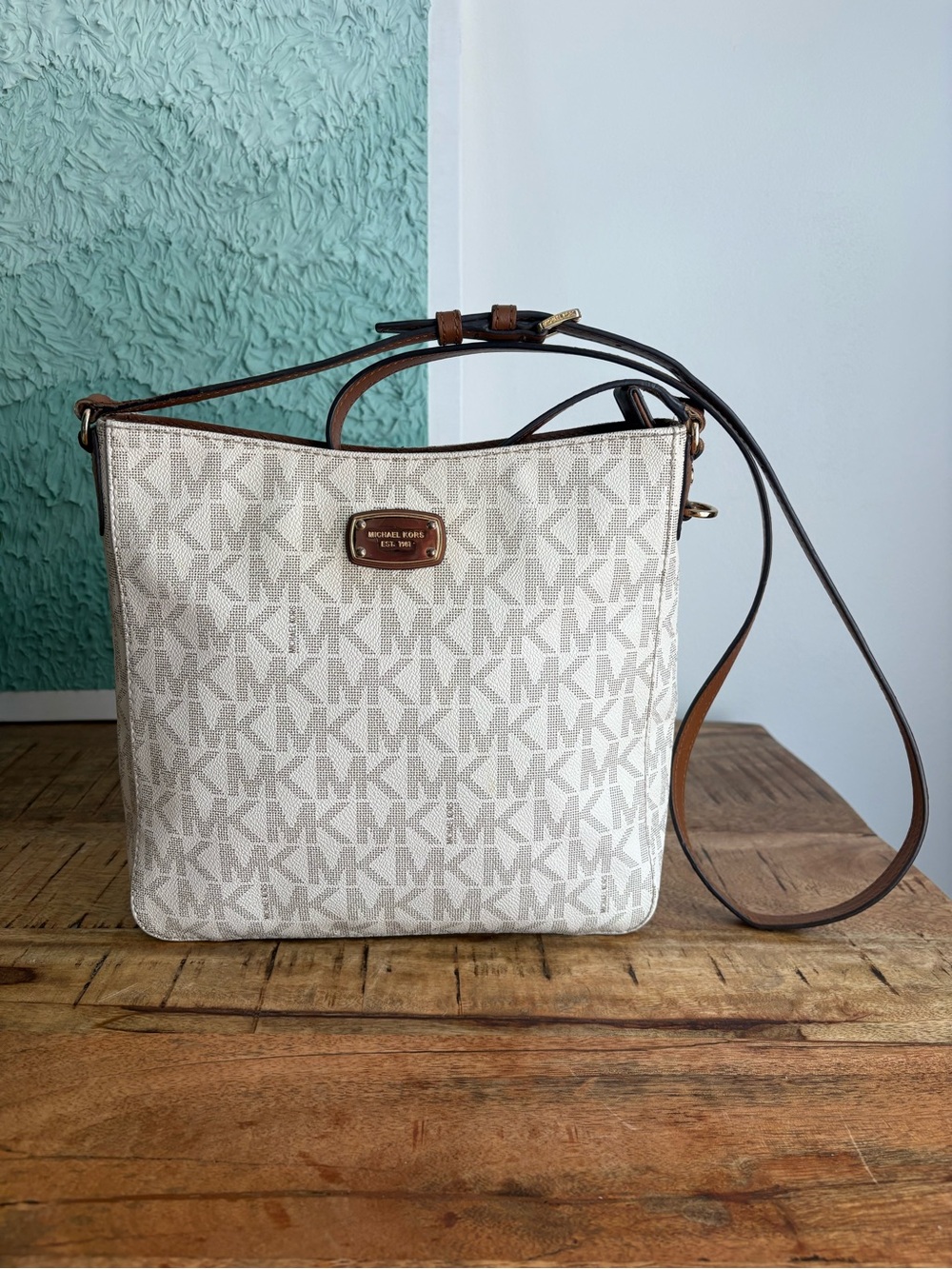 Michael Kors Cream and Brown Logo Crossbody Bag